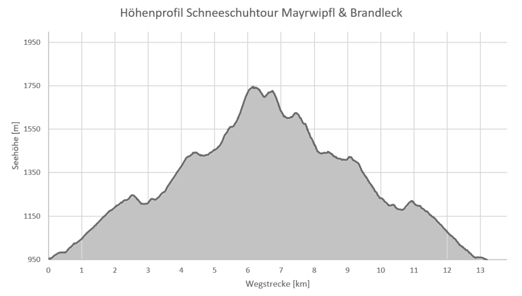 Höhenprofil Schneeschuhtour Mayrwipfl & Brandleck